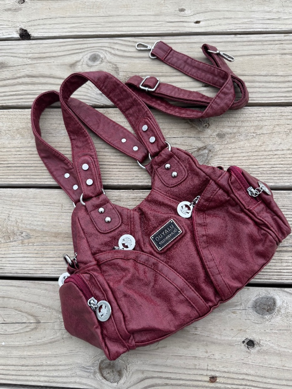 Burgundy faux leather bag